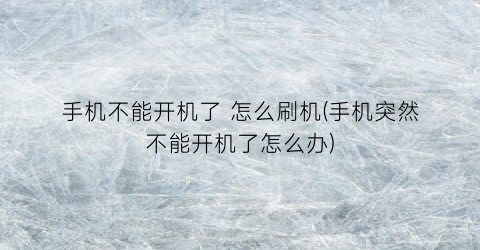 “手机不能开机了怎么刷机(手机突然不能开机了怎么办)